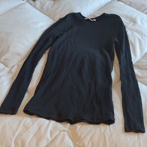 Reformation Black Crew Neck Long Sleeve Ribbed Organic Cotton Top